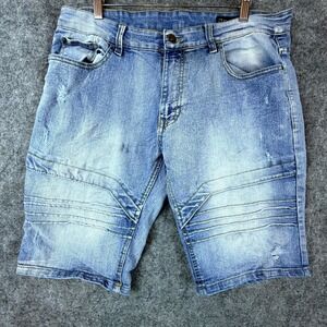 Southpole Moto Shorts Mens 34 Blue Denim Y2K Distressed Travel Slim Fit